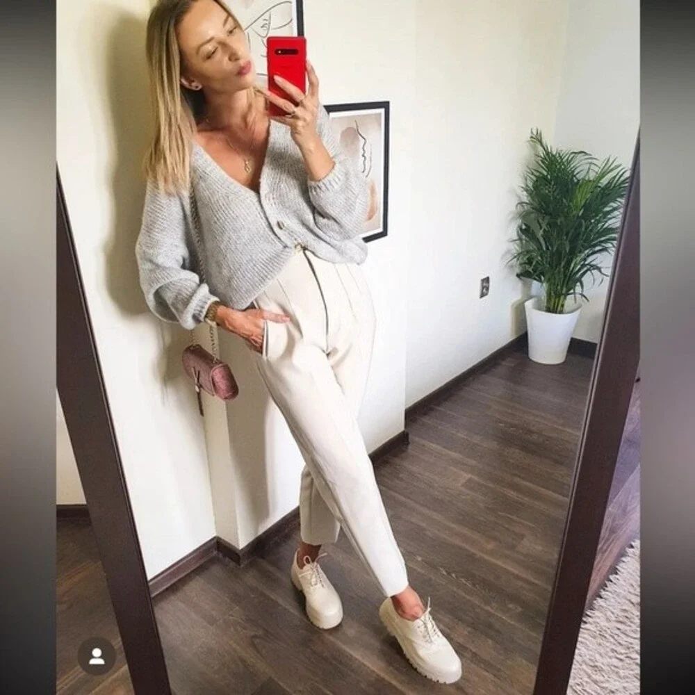 Zara Cream High-Waist Skinny Pants - Picture 6 of 16